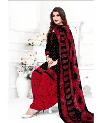 black printed crepe unstitched salwar with dupatta 1
