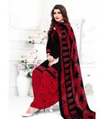 black printed crepe unstitched salwar with dupatta