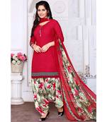 red printed crepe unstitched salwar with dupatta