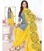 grey printed crepe unstitched salwar with dupatta