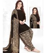 brown printed crepe unstitched salwar with dupatta