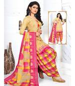 beige printed crepe unstitched salwar with dupatta