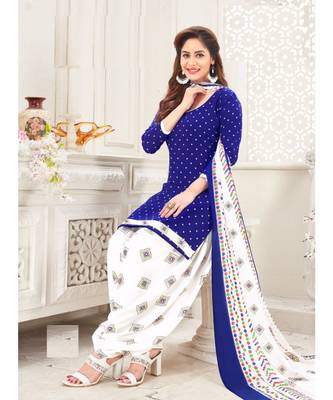 blue printed crepe unstitched salwar with dupatta 1