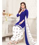 blue printed crepe unstitched salwar with dupatta