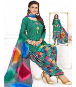 green printed crepe unstitched salwar with dupatta