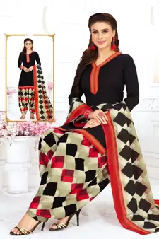 black printed crepe unstitched salwar with dupatta