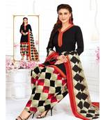 black printed crepe unstitched salwar with dupatta
