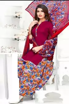 pink printed crepe unstitched salwar with dupatta