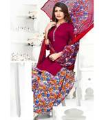 pink printed crepe unstitched salwar with dupatta