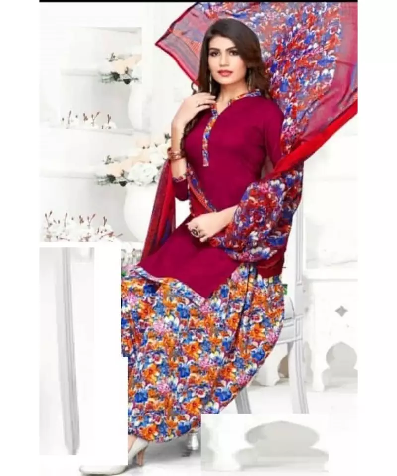 pink printed crepe unstitched salwar with dupatta