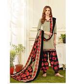 beige printed crepe unstitched salwar with dupatta