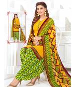 yellow printed crepe unstitched salwar with dupatta