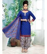 blue printed crepe unstitched salwar with dupatta