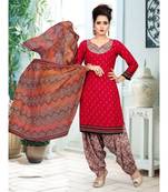red printed crepe unstitched salwar with dupatta