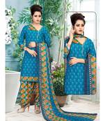 blue printed crepe unstitched salwar with dupatta