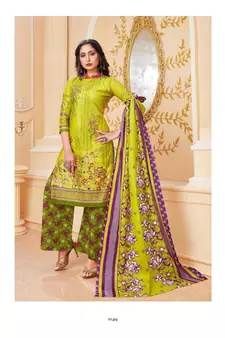 green printed cotton unstitched salwar with dupatta