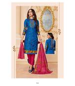 blue printed cotton unstitched salwar with dupatta