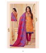 orange printed cotton unstitched salwar with dupatta