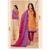 orange printed cotton unstitched salwar with dupatta