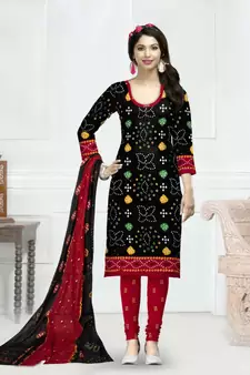 black printed cotton unstitched salwar with dupatta