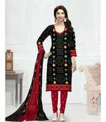 black printed cotton unstitched salwar with dupatta