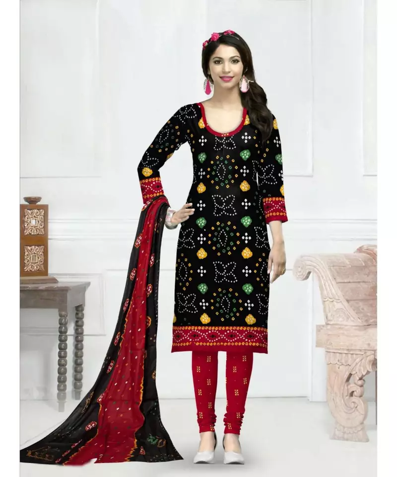 black printed cotton unstitched salwar with dupatta