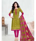 green printed cotton unstitched salwar with dupatta