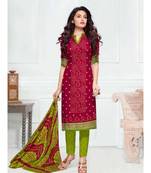 red printed cotton unstitched salwar with dupatta