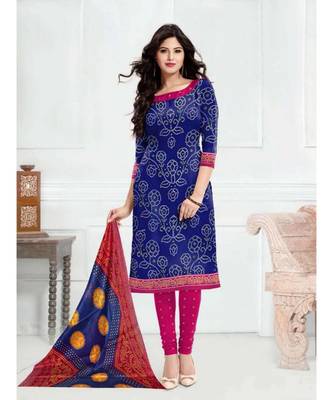 blue printed cotton unstitched salwar with dupatta 1