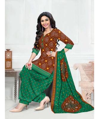 brown printed cotton unstitched salwar with dupatta 1