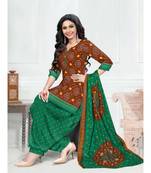 brown printed cotton unstitched salwar with dupatta