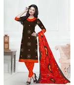 brown printed cotton unstitched salwar with dupatta