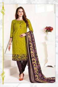 green printed cotton unstitched salwar with dupatta