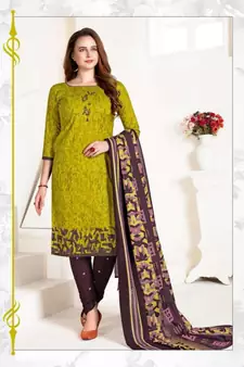 green printed cotton unstitched salwar with dupatta