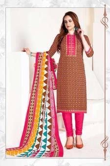 multicolor printed cotton unstitched salwar with dupatta