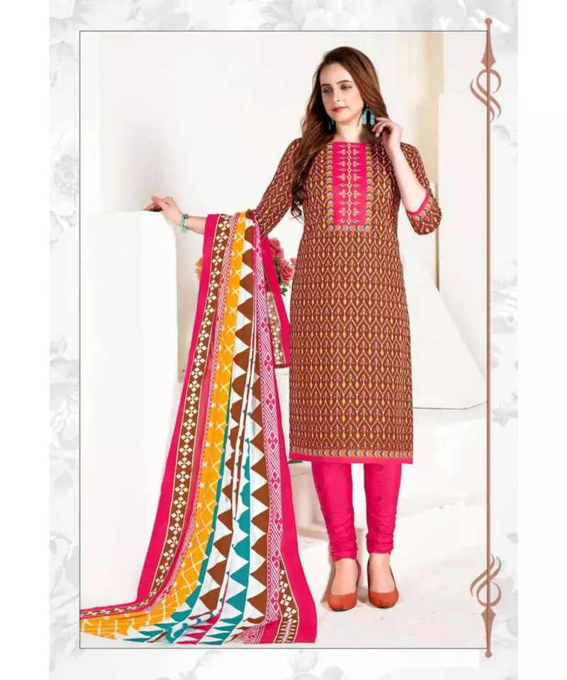 multicolor printed cotton unstitched salwar with dupatta