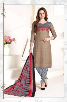 beige printed cotton unstitched salwar with dupatta