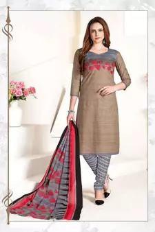 beige printed cotton unstitched salwar with dupatta