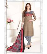 beige printed cotton unstitched salwar with dupatta