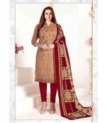 beige printed cotton unstitched salwar with dupatta
