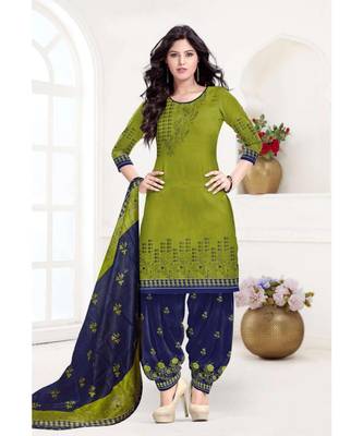 green printed cotton unstitched salwar with dupatta 1