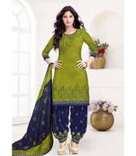 green printed cotton unstitched salwar with dupatta