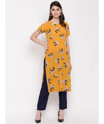 yellow printed georgette kurti 1