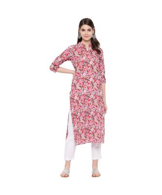 pink printed cotton kurti 1