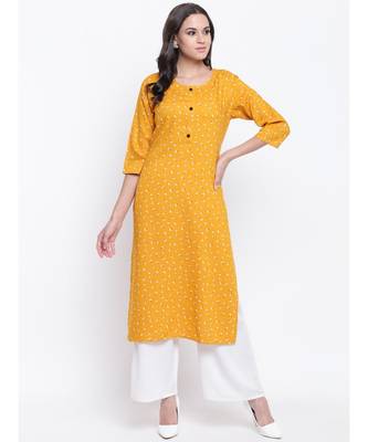 Yellow printed rayon kurti 1