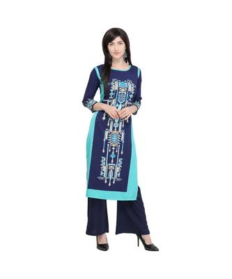 blue printed crepe kurti 1