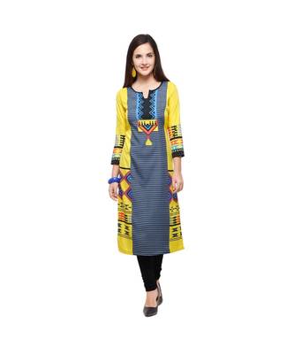 Yellow printed crepe kurti 1