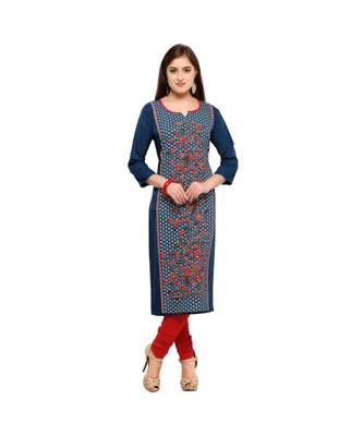 blue printed crepe kurti 1