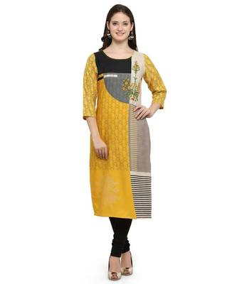Yellow printed crepe kurti 1