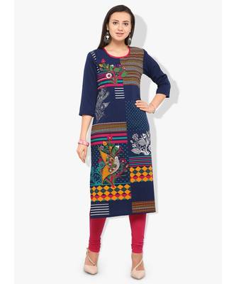 blue printed crepe kurti 1
